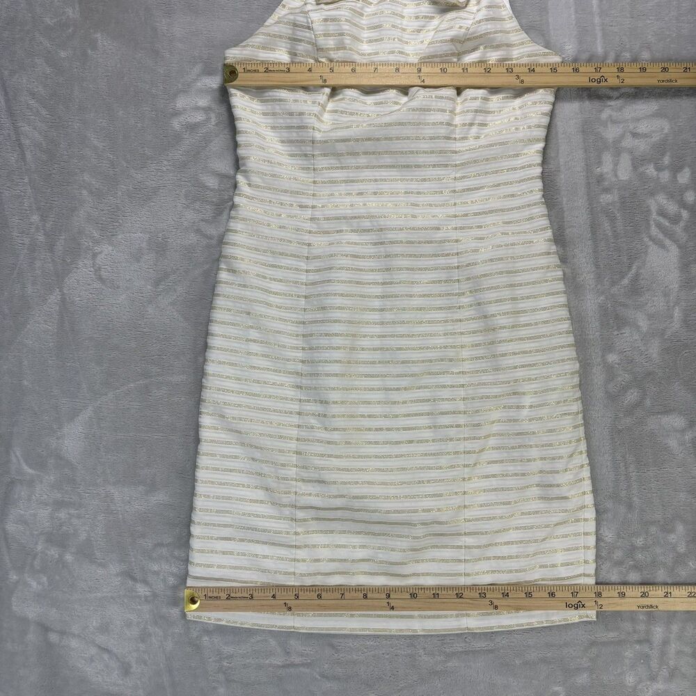 Lilly Pulitzer Henley Dress Womens 0 Cream Gold Metallic Stripe Organza Preppy - Picture 13 of 13